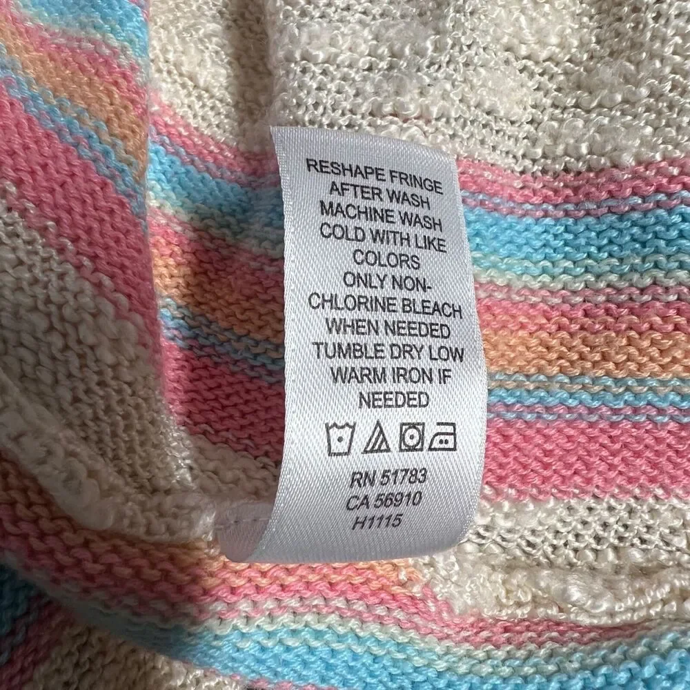 Maurices Womens Cardigan Sweater Crochet Back Striped Fringed Open Front Medium
